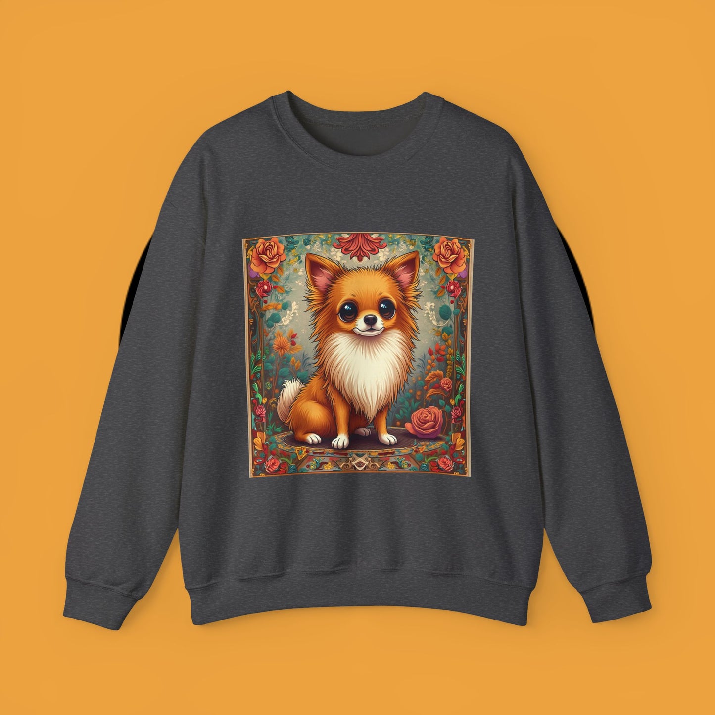 Victorian Chihuahua Garden Sweatshirt | Ornate Floral Dog Portrait | Botanical Pet Art Design