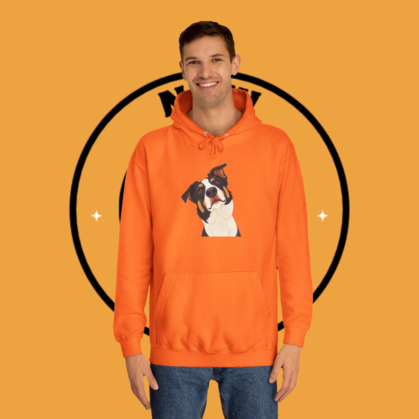 "Happy Border Collie Hoodie - Playful Cartoon Dog with Tilted Head Design | Cute Animal Streetwear"