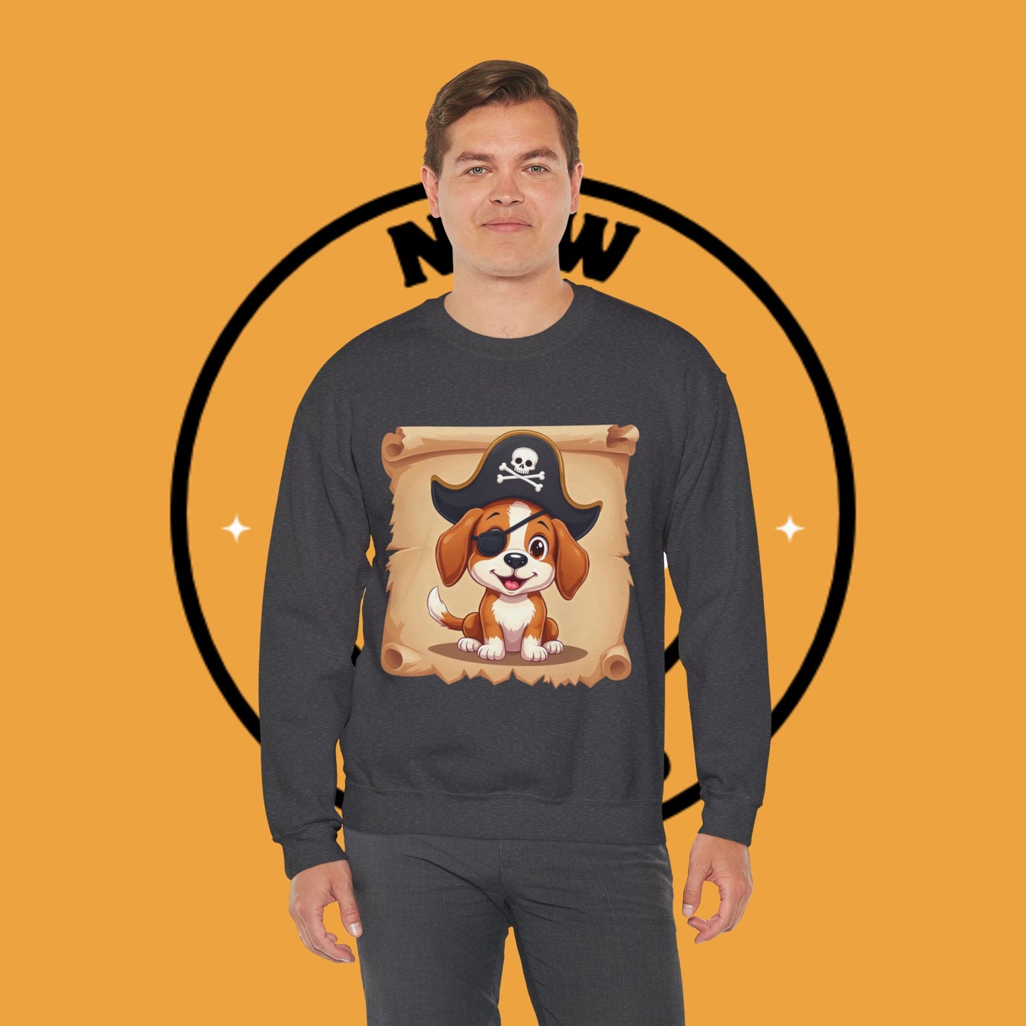 Pirate Dog Crewneck Sweatshirt - Buccaneer Beagle Design with Patch and Hat