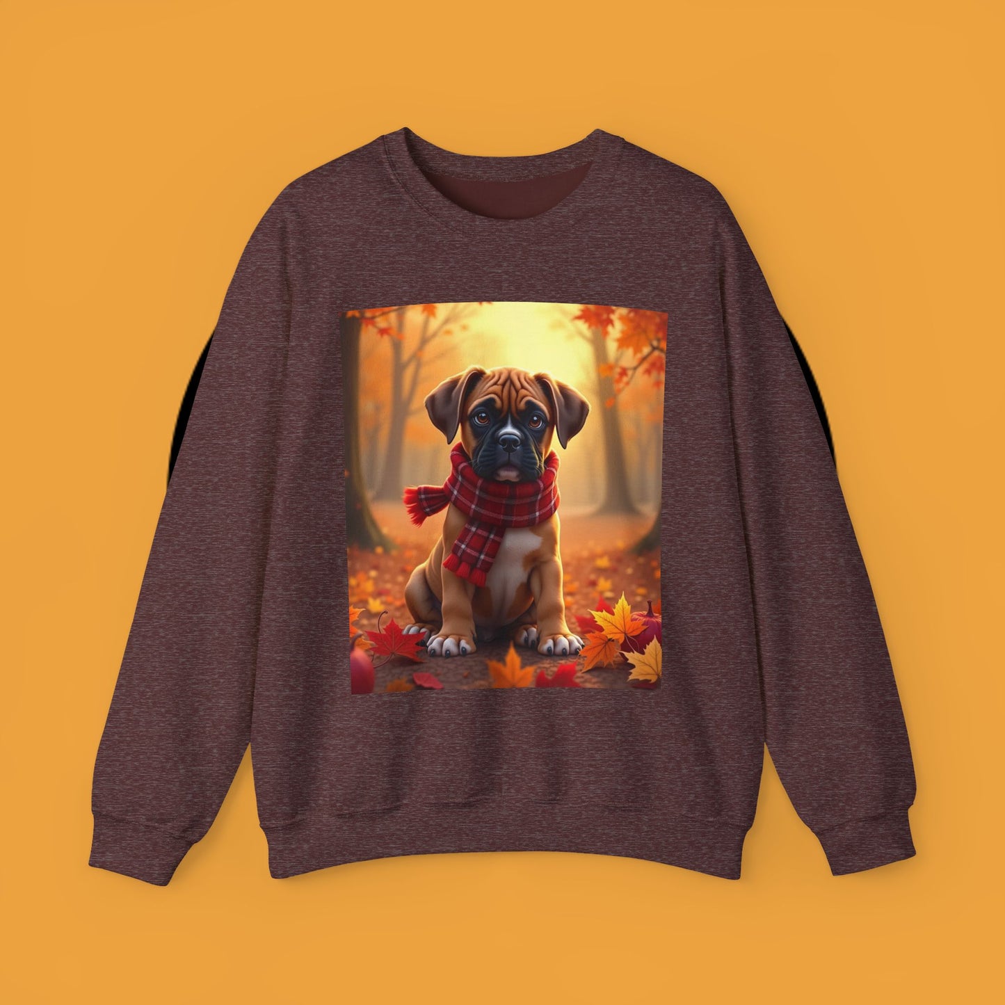 Cute Boxer Puppy Autumn Crewneck Sweatshirt | Fall Dog Lover Gift | Cozy Plaid Scarf Design