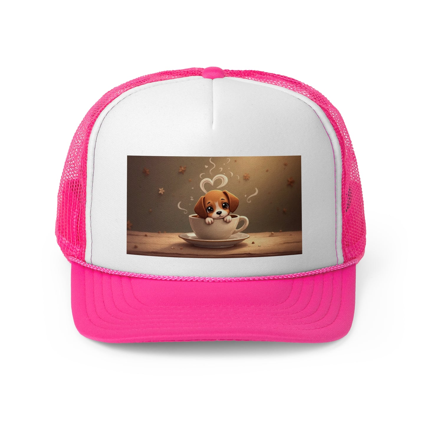 Adorable Beagle Puppy in Coffee Cup Trucker Hat - Teacup Dog Lover Unisex Cap