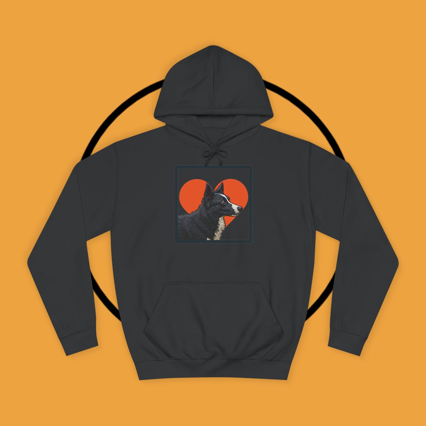 "Black & White Border Collie Portrait Hoodie - Bold Red Heart Background Dog Lover Sweatshirt | Premium Art Design"
