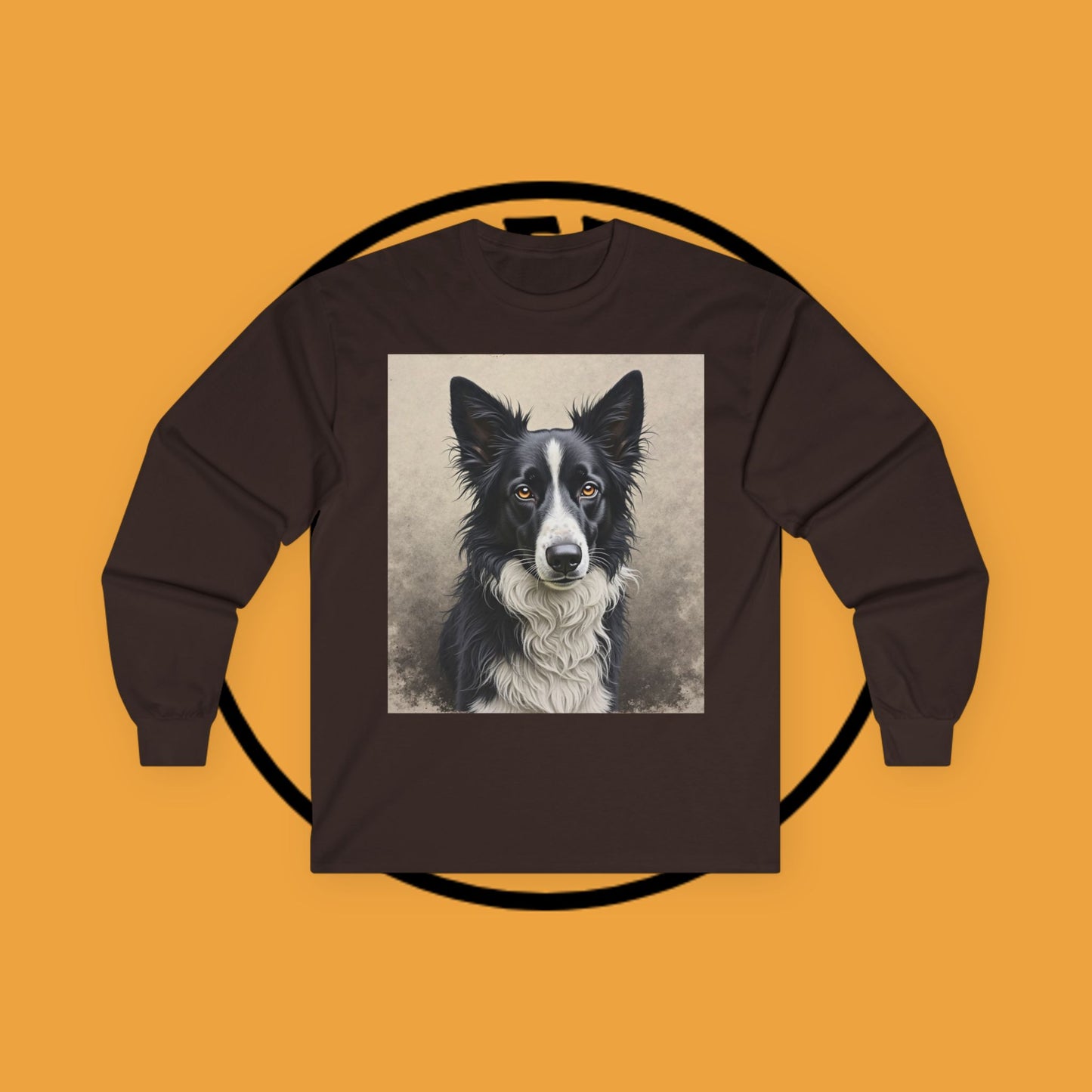 Realistic Border Collie Portrait Long Sleeve Tee - Black & White Dog Art Shirt | Premium Pet Apparel