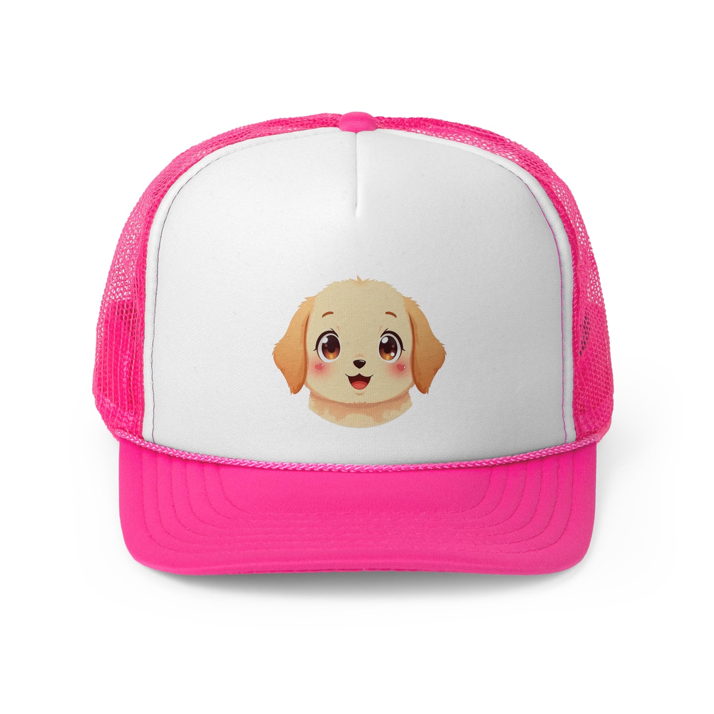 Kawaii Golden Puppy Trucker Cap - Super Cute Chibi Anime Design - Unisex Cute Cap