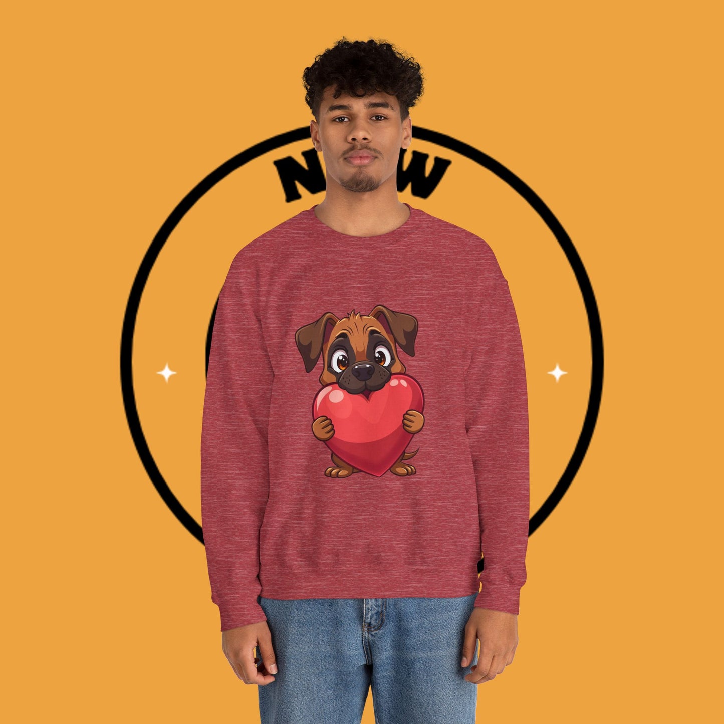 Adorable Puppy Love Heart Crewneck Sweatshirt - Perfect Gift for Dog Lovers