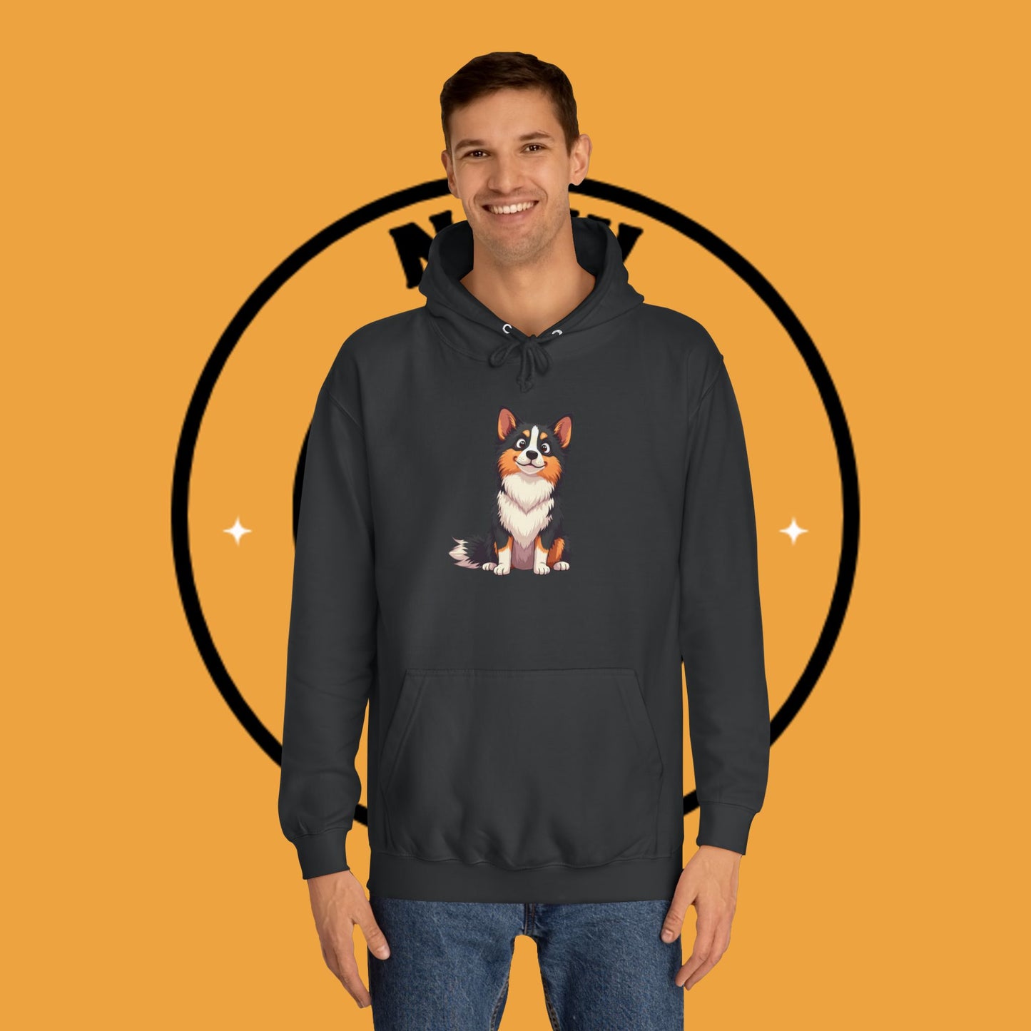 "Cute Tricolor Puppy Hoodie - Adorable Cartoon Dog Design | Kawaii Animal Streetwear for Dog Lovers"