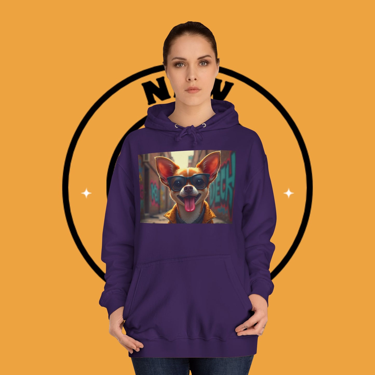 "Hip Chihuahua Sunglasses Hoodie | Cool Street Dog Art | Urban Hipster Pet Fashion | Trendy Animal Streetwear"