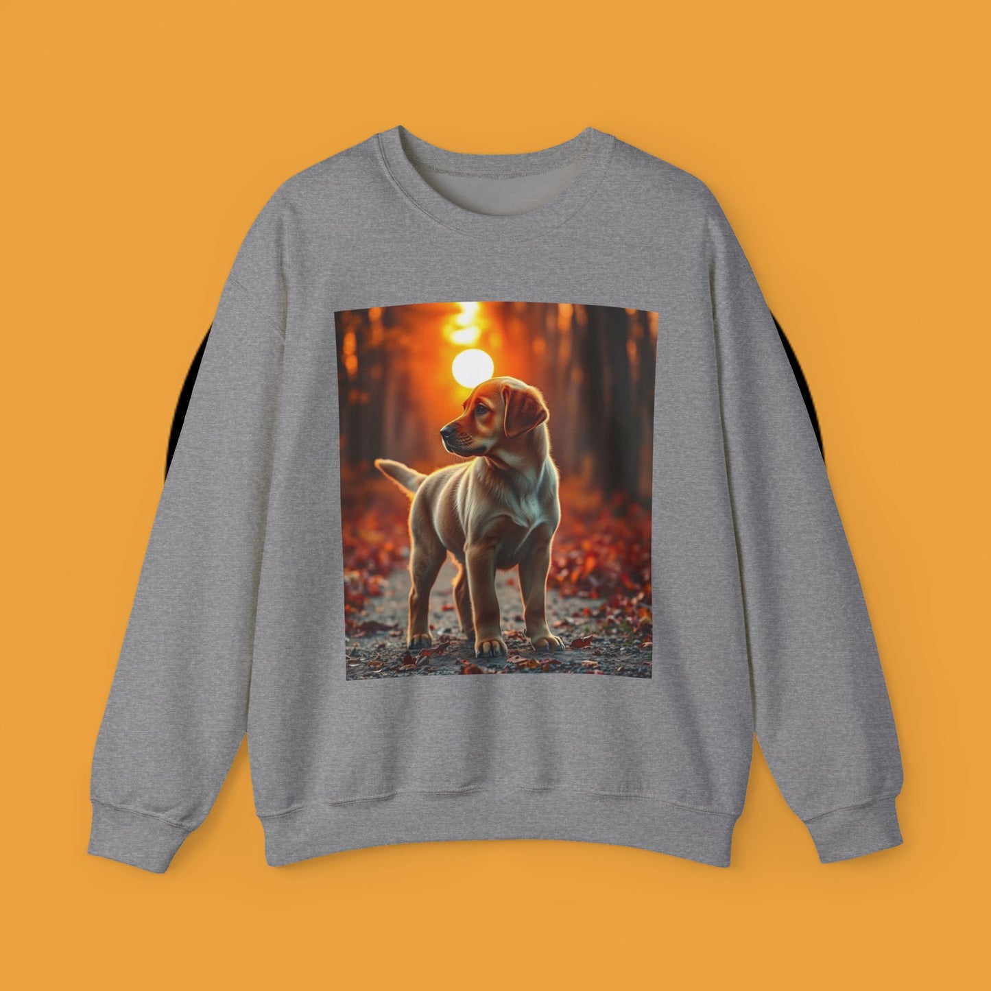 Crewneck Sweatshirt - Labrador Puppy in Autumn Forest with Golden Sunset Light Design