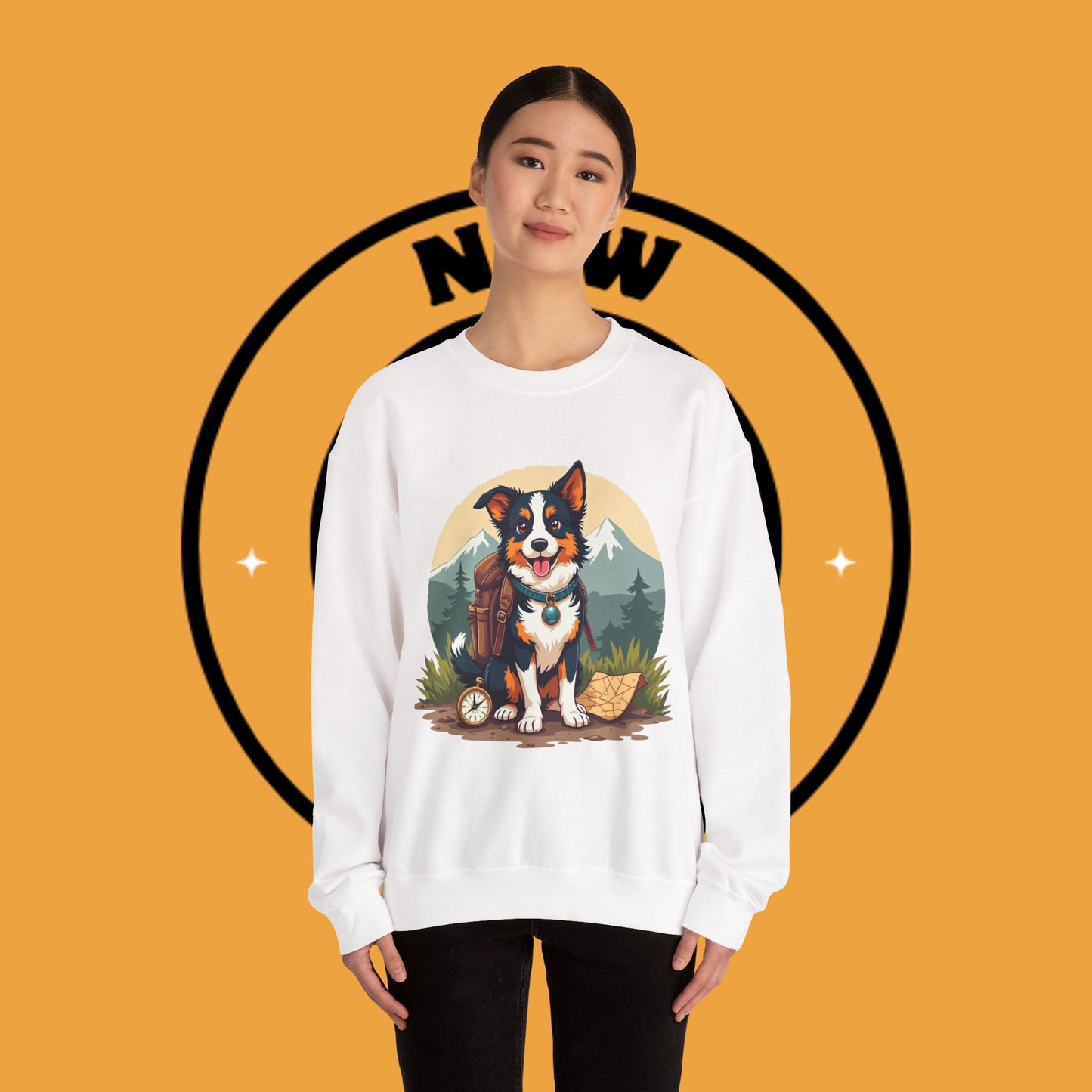 Adventure Dog Hiking Crewneck Sweatshirt - Mountain Explorer Border Collie Design | Outdoor Lover Gift