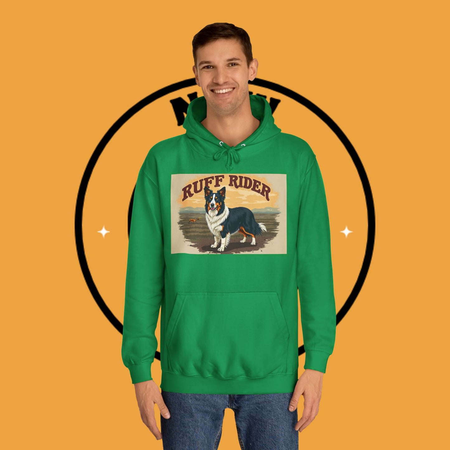 "Ruff Rider Border Collie Hoodie - Vintage Western Dog Lover Sweatshirt | Premium Quality Comfort Wear"