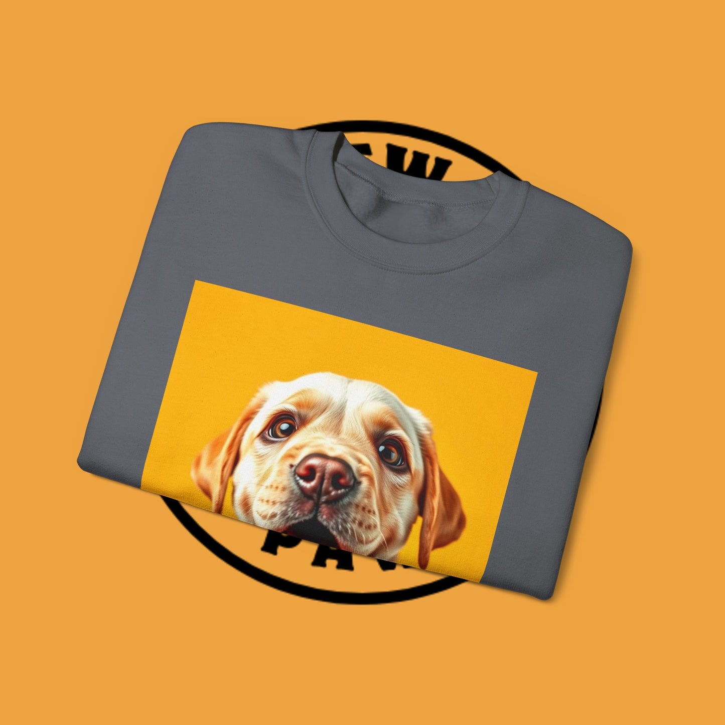 Unisex Dog Lover Crewneck Sweatshirt - Smiling Yellow Lab on vibrant yellow background
