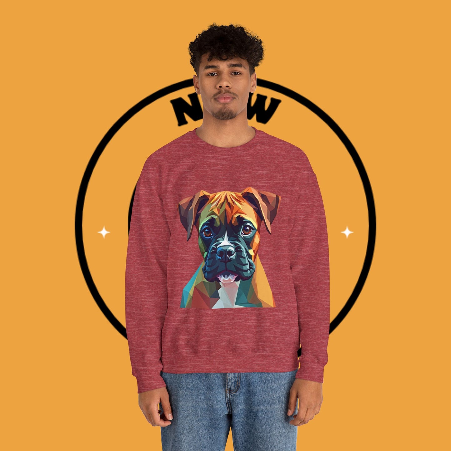 Geometric Boxer Dog Crewneck Sweatshirt - Polygon Art Pet Portrait - Modern Design Lover Gift