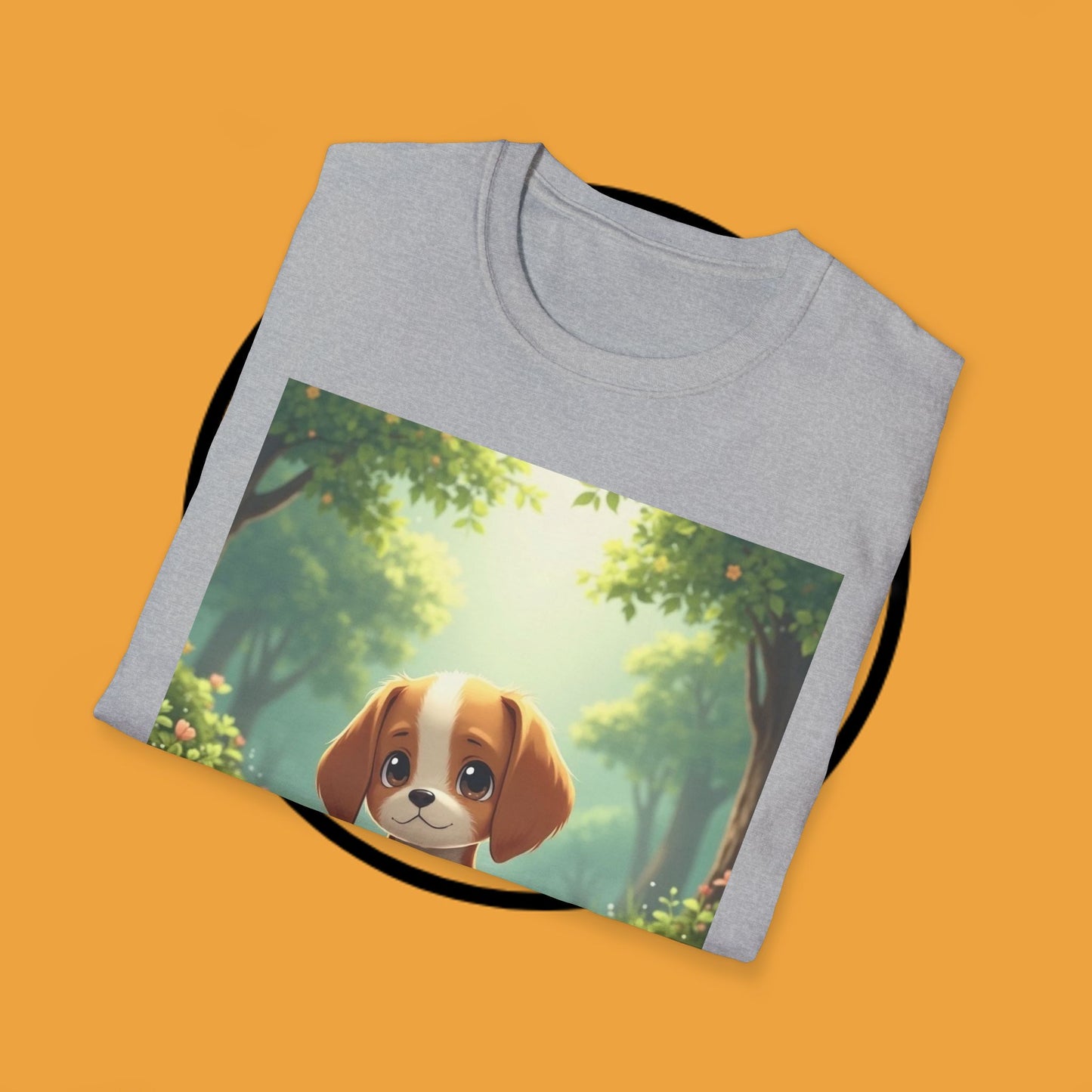Magical Forest Beagle Puppy T-Shirt - Enchanted Nature Scene with Adorable Dog Design