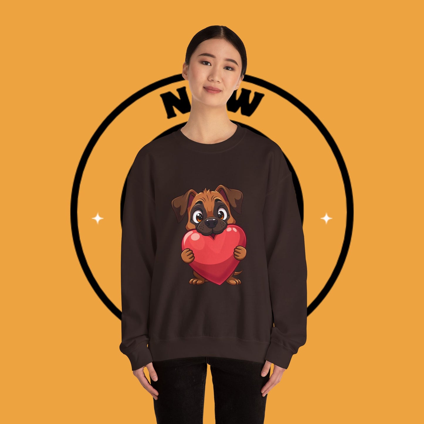 Adorable Puppy Love Heart Crewneck Sweatshirt - Perfect Gift for Dog Lovers
