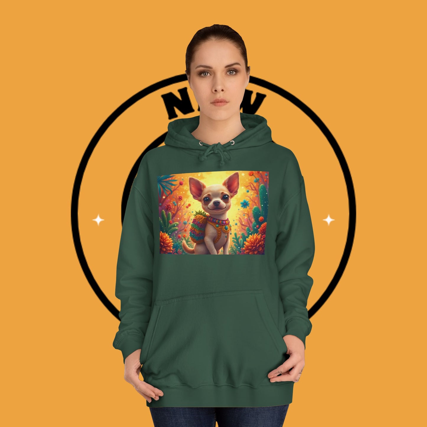 "Mexican Fiesta Chihuahua Hoodie | Day of Dead Dog Art | Colorful Desert Cactus Design | Cinco de Mayo Gift"