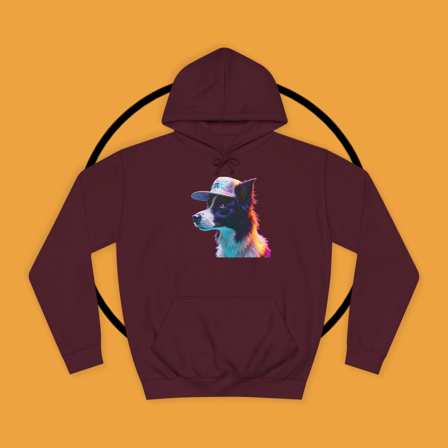 "Neon Rainbow Dog Hoodie - Vibrant Border Collie Street Art Design | Unisex Premium Streetwear"