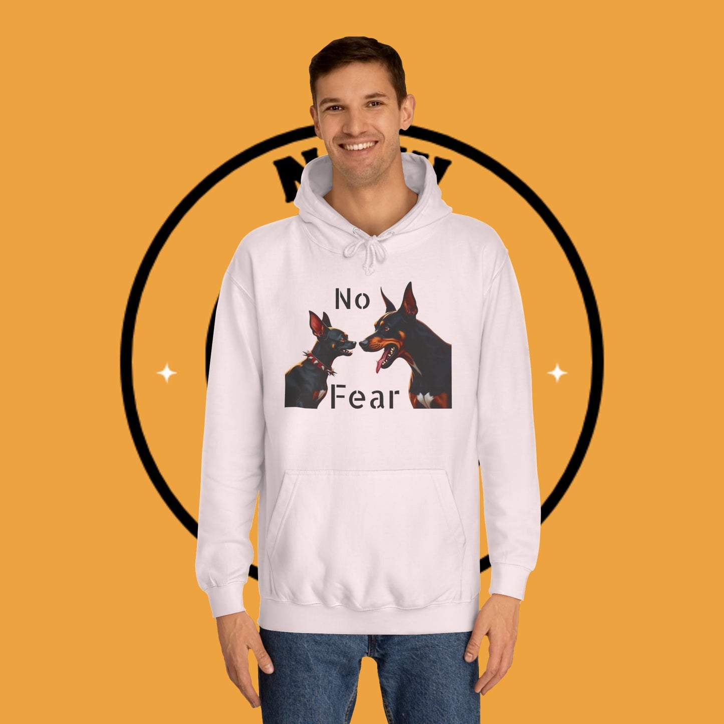 "Fearless Chihuahua vs Doberman Hoodie | Small Dog Big Attitude | David Goliath Pet Art | Brave Little Dog Gift"