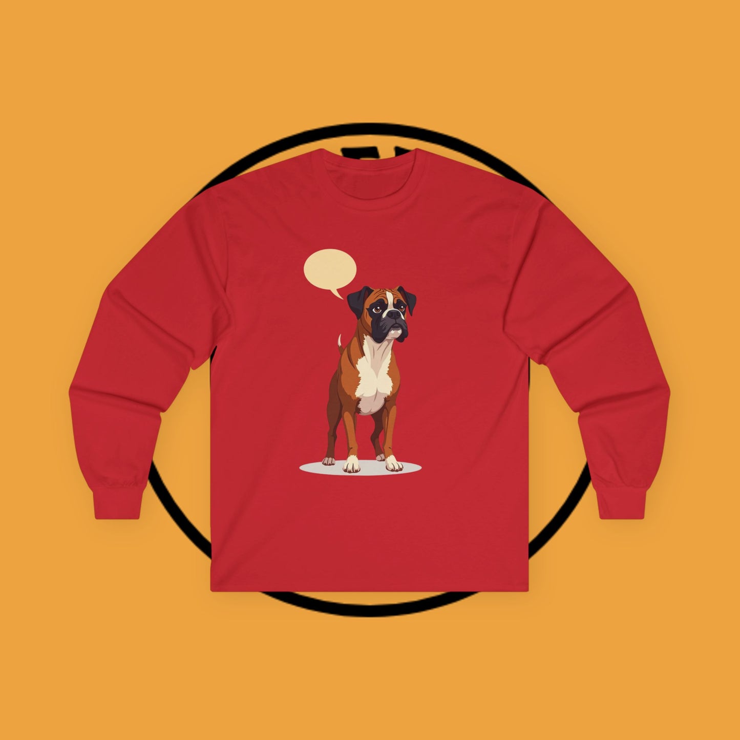 Classic Boxer Dog Long Sleeve T-Shirt - Vintage Style Illustration with Speech Bubble Design