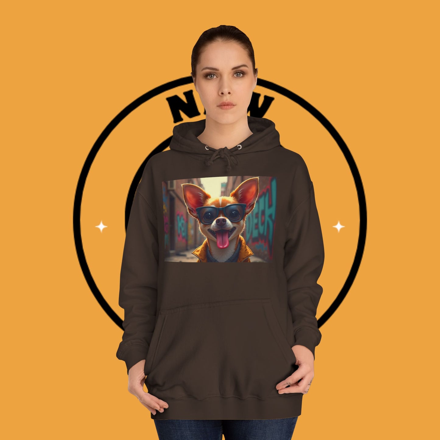"Hip Chihuahua Sunglasses Hoodie | Cool Street Dog Art | Urban Hipster Pet Fashion | Trendy Animal Streetwear"