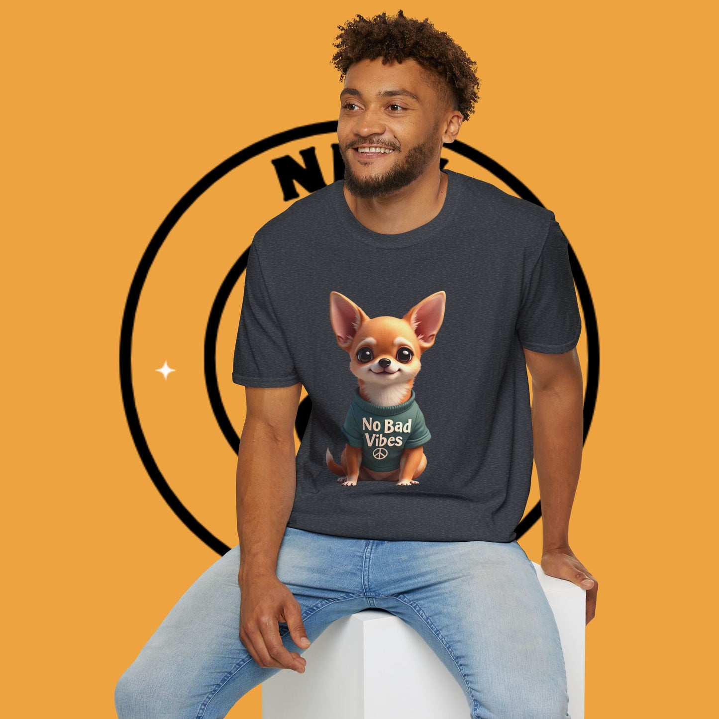 No Bad Vibes Chihuahua T-Shirt - Positive Energy Dog Art - Peace Symbol Pet Tee - Mental Health Wellness Shirt