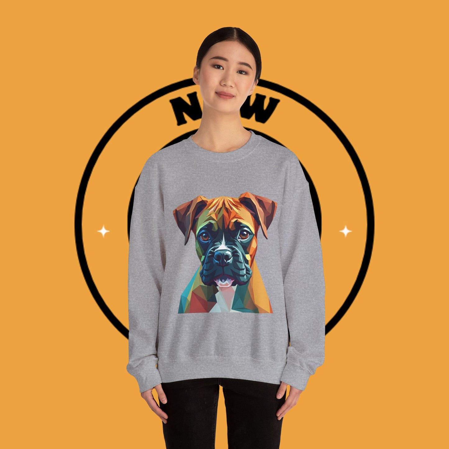 Geometric Boxer Dog Crewneck Sweatshirt - Polygon Art Pet Portrait - Modern Design Lover Gift
