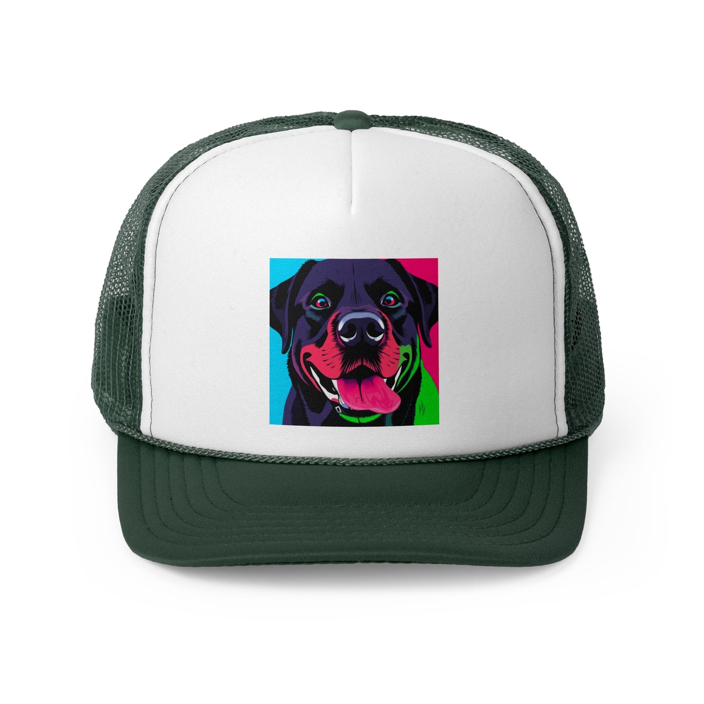 Psychedelic Pop Art Dog Trucker Hat - Vibrant Neon Colors Lab Portrait Cap - Perfect for Pet Lovers