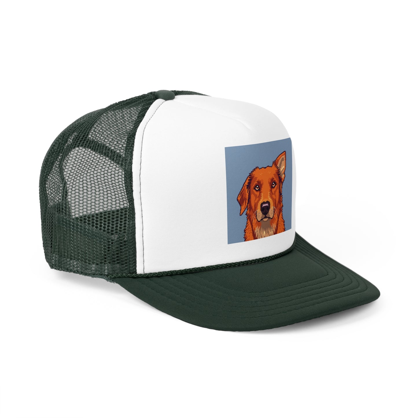 Pixel Art Dog Trucker Cap - Retro Gaming Golden Retriever Design - Unisex Adjustable Cap