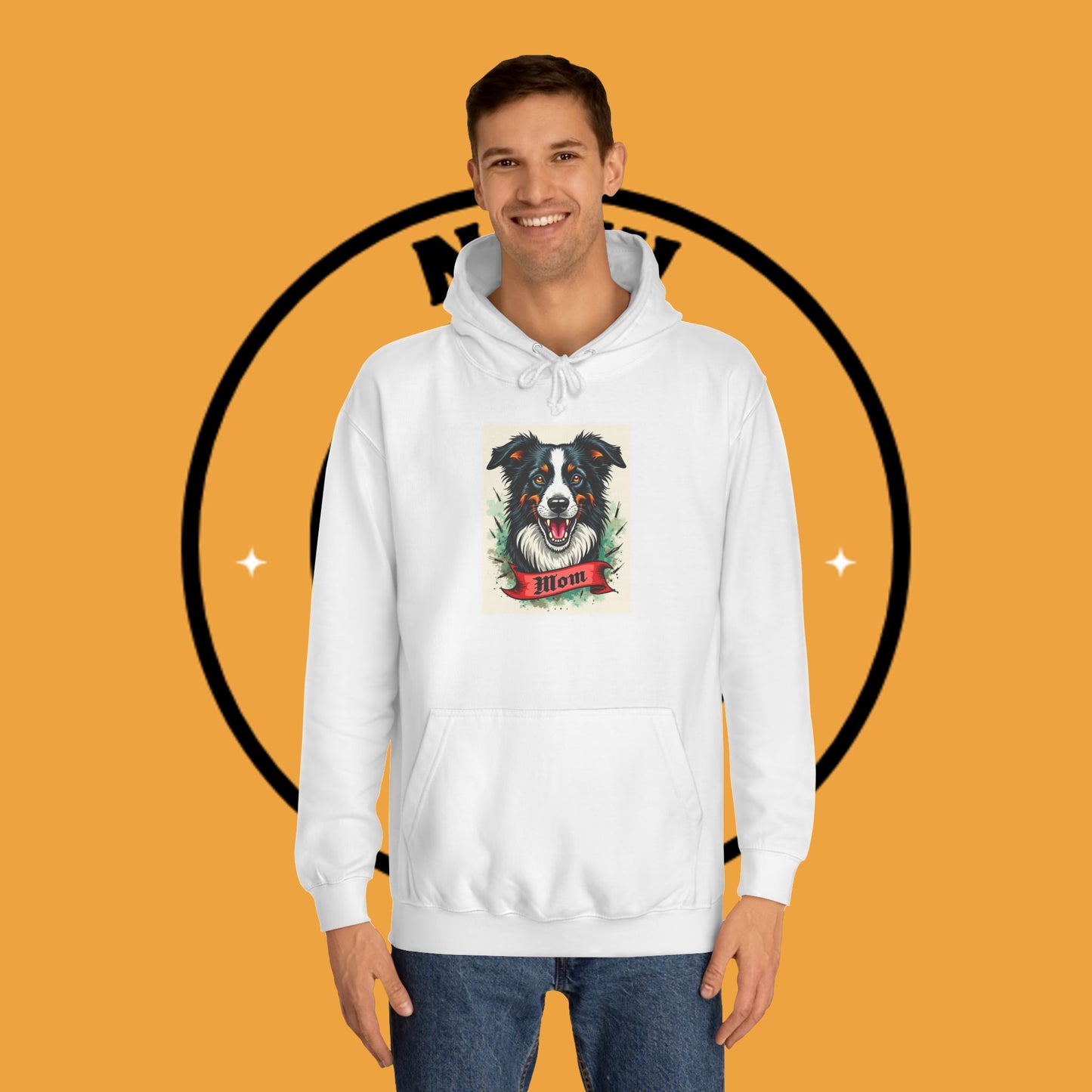 "Border Collie Mom Tattoo Style Hoodie - Vintage Dog Mother Banner Design Sweatshirt | Bold Statement Wear"