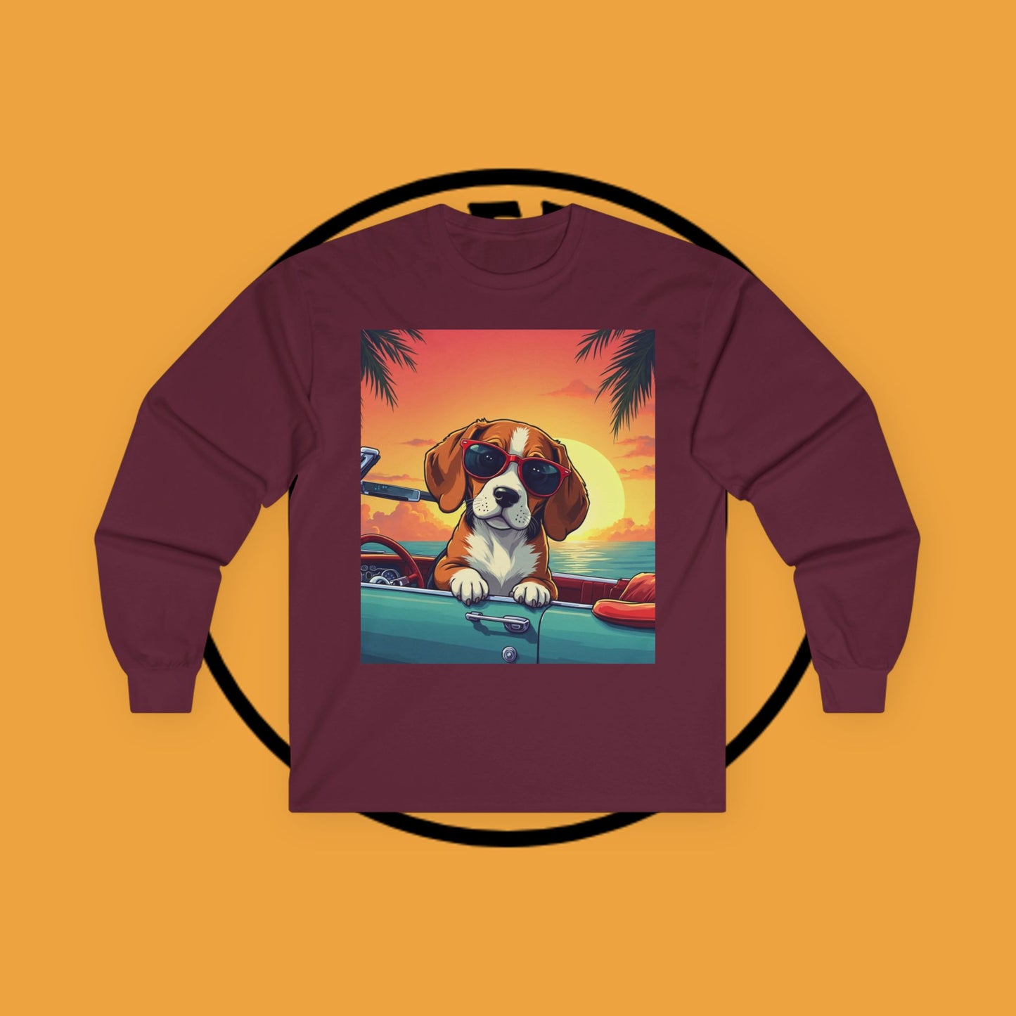 Cool Beagle Dog Sunglasses Vintage Car Long Sleeve Beach Tee