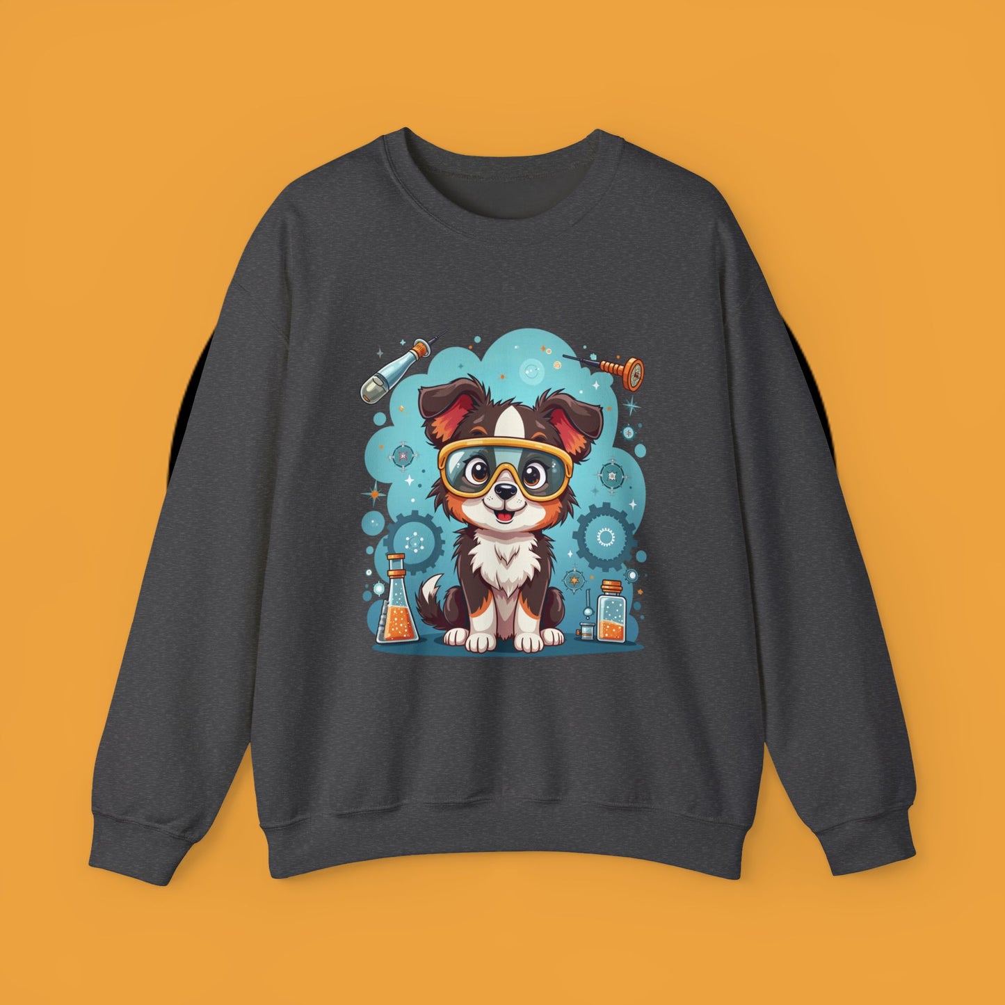 Science Dog Crewneck Sweatshirt - Cute Puppy Scientist with Lab Goggles Design | STEM Lover Gift