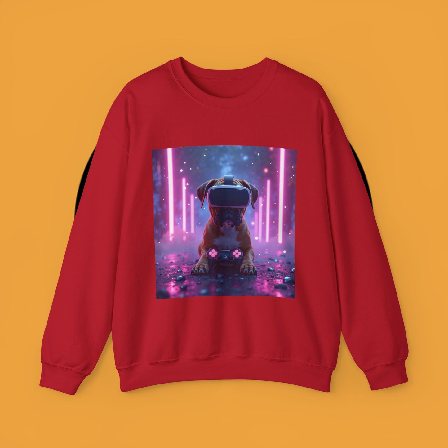 VR Gaming Boxer Dog Crewneck Sweatshirt | Funny Gamer Gift | Virtual Reality Puppy Design