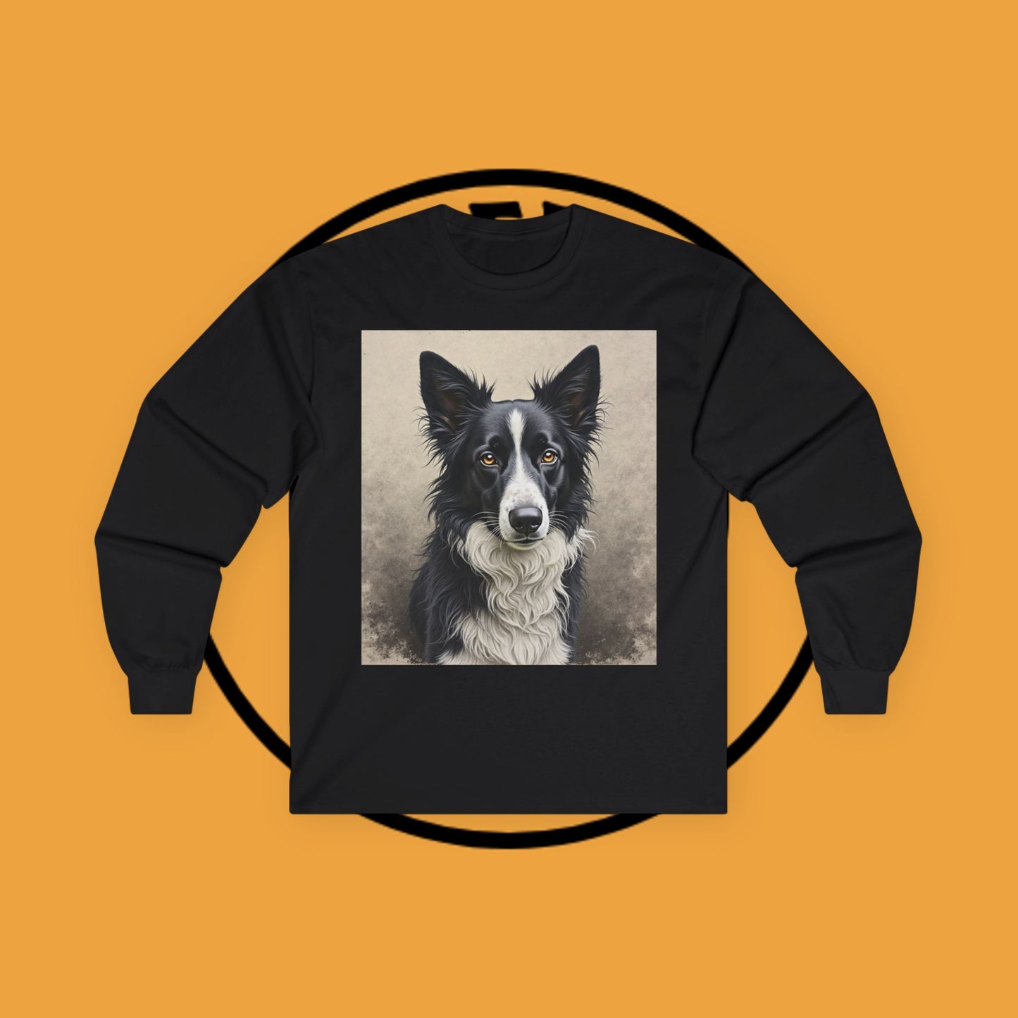 Realistic Border Collie Portrait Long Sleeve Tee - Black & White Dog Art Shirt | Premium Pet Apparel