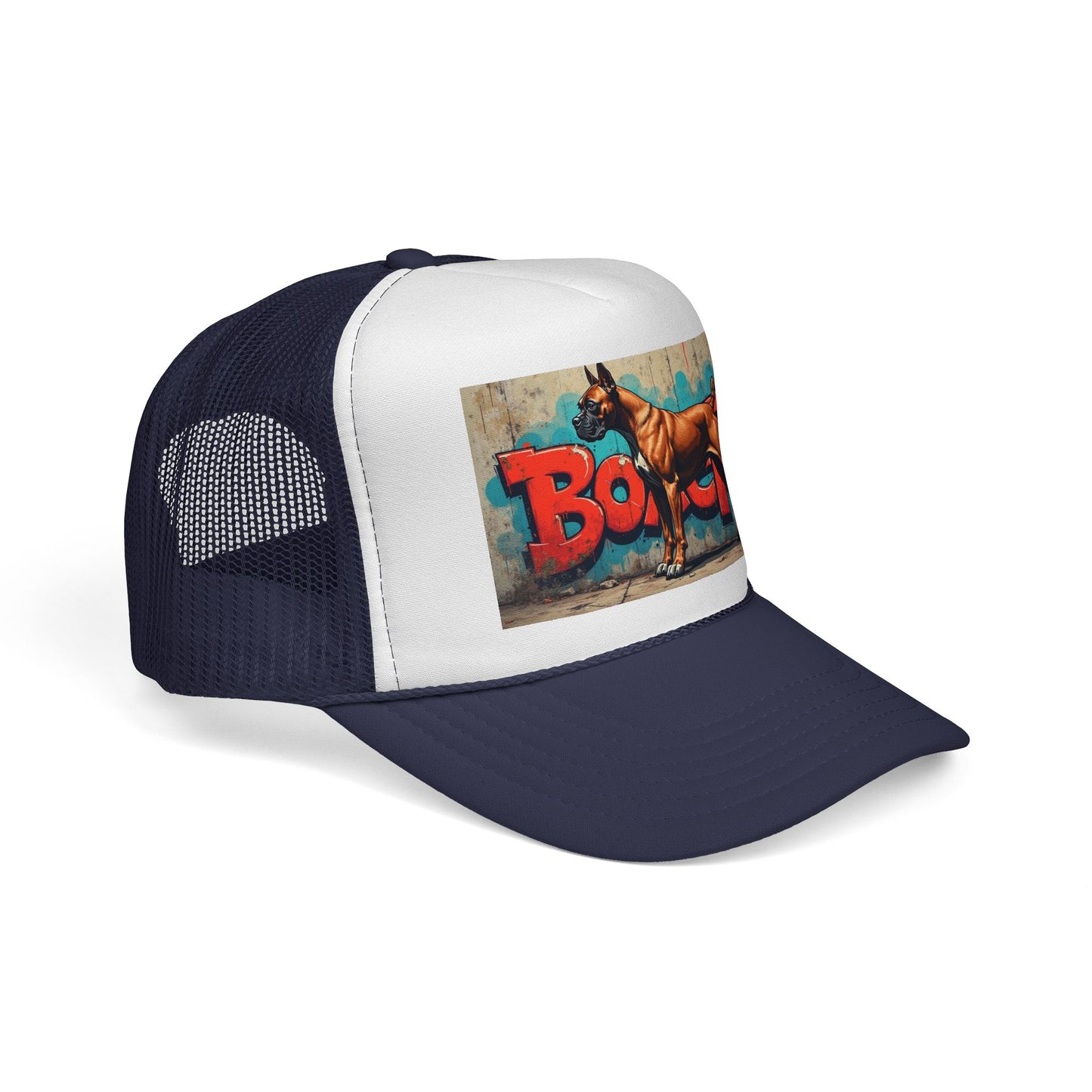 "Graffiti Boxer Dog Trucker Cap - Urban Street Art Design | Hip Hop Style Snapback Hat | Street Culture Baseball Cap"