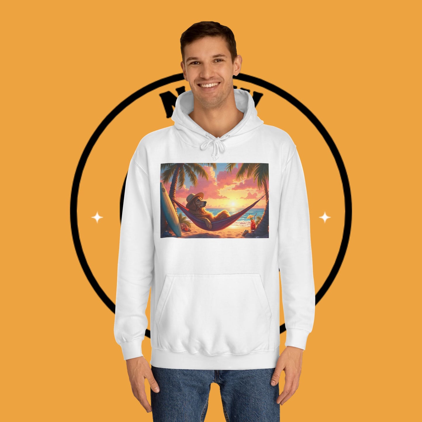 Beachside Bliss Golden Retriever Hammock Hoodie - Unisex Hoodies