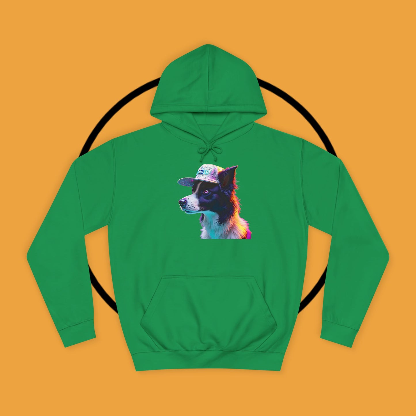 "Neon Rainbow Dog Hoodie - Vibrant Border Collie Street Art Design | Unisex Premium Streetwear"