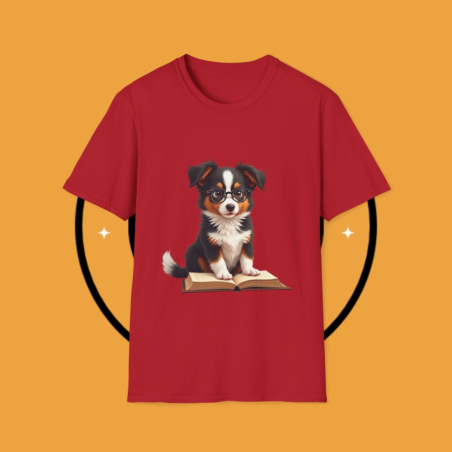 "Professor Puppy - Scholarly Border Collie" - Intellectual Dog T-Shirt - Smart Puppy with Glasses T-Shirt - Scholarly Dog Reading Book Tee | Educational Pet Lover Gift
