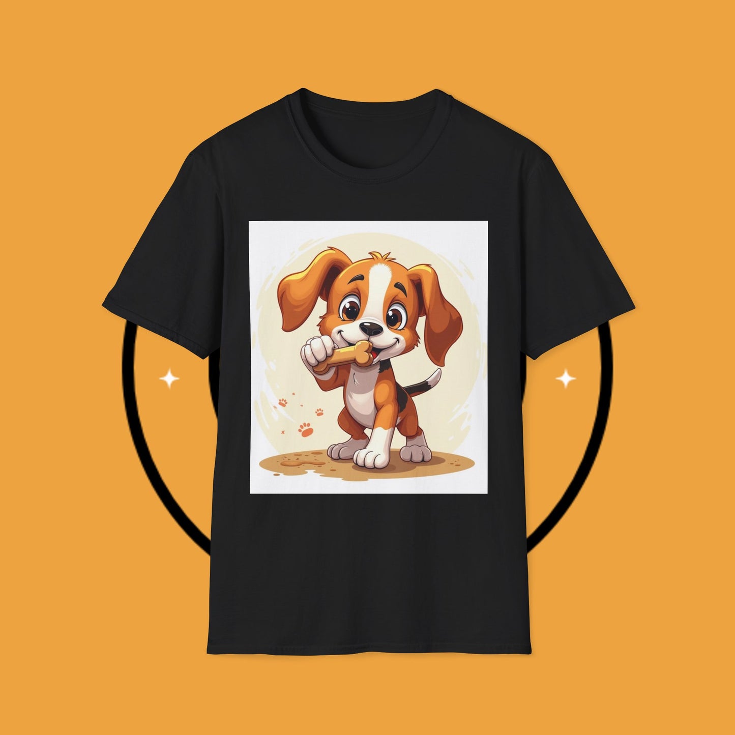 Happy Beagle Puppy with Bone T-Shirt - Cute Cartoon Dog Graphic Tee for Pet Lovers