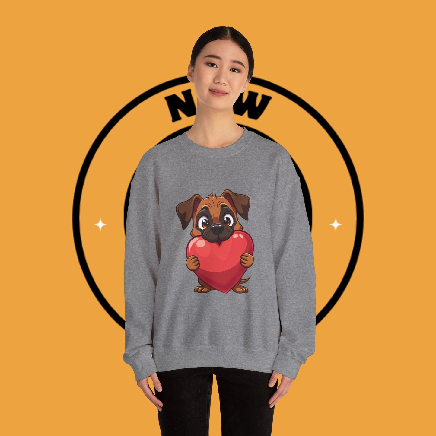 Adorable Puppy Love Heart Crewneck Sweatshirt - Perfect Gift for Dog Lovers