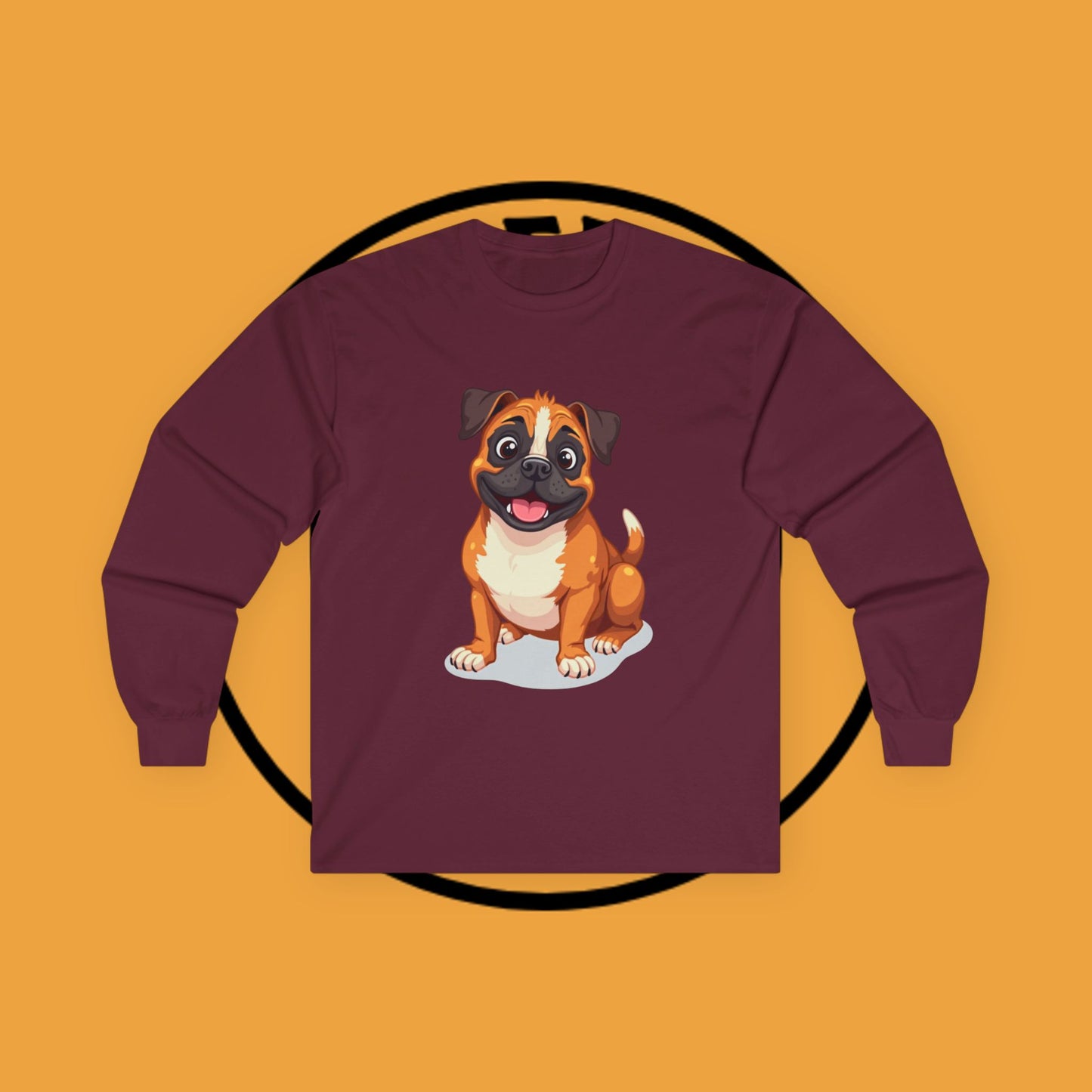 Adorable Boxer Puppy Long Sleeve T-Shirt - Happy Fawn Boxer Baby Dog Design