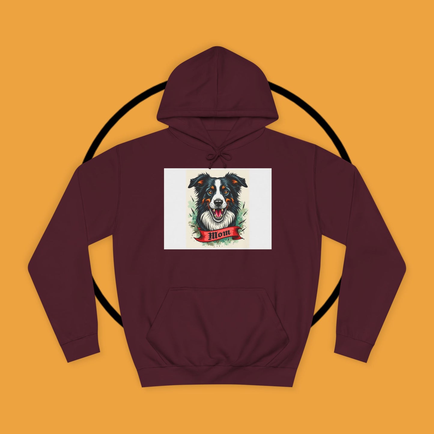 "Border Collie Mom Tattoo Style Hoodie - Vintage Dog Mother Banner Design Sweatshirt | Bold Statement Wear"