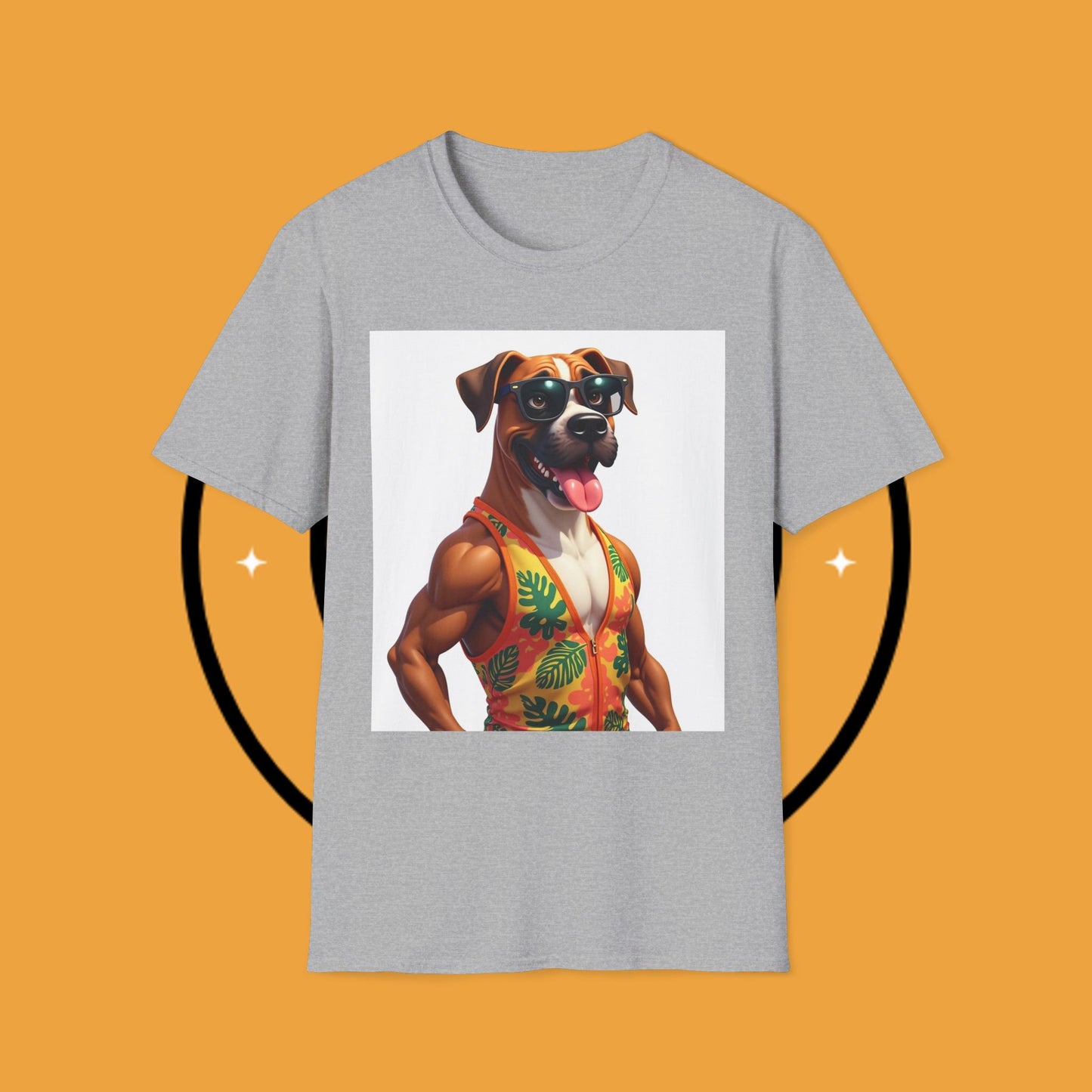 "Buff Beach Boxer" Summer Vacation T-Shirt / Buff Boxer Dog T-Shirt - Funny Muscular Beach Dog Tee