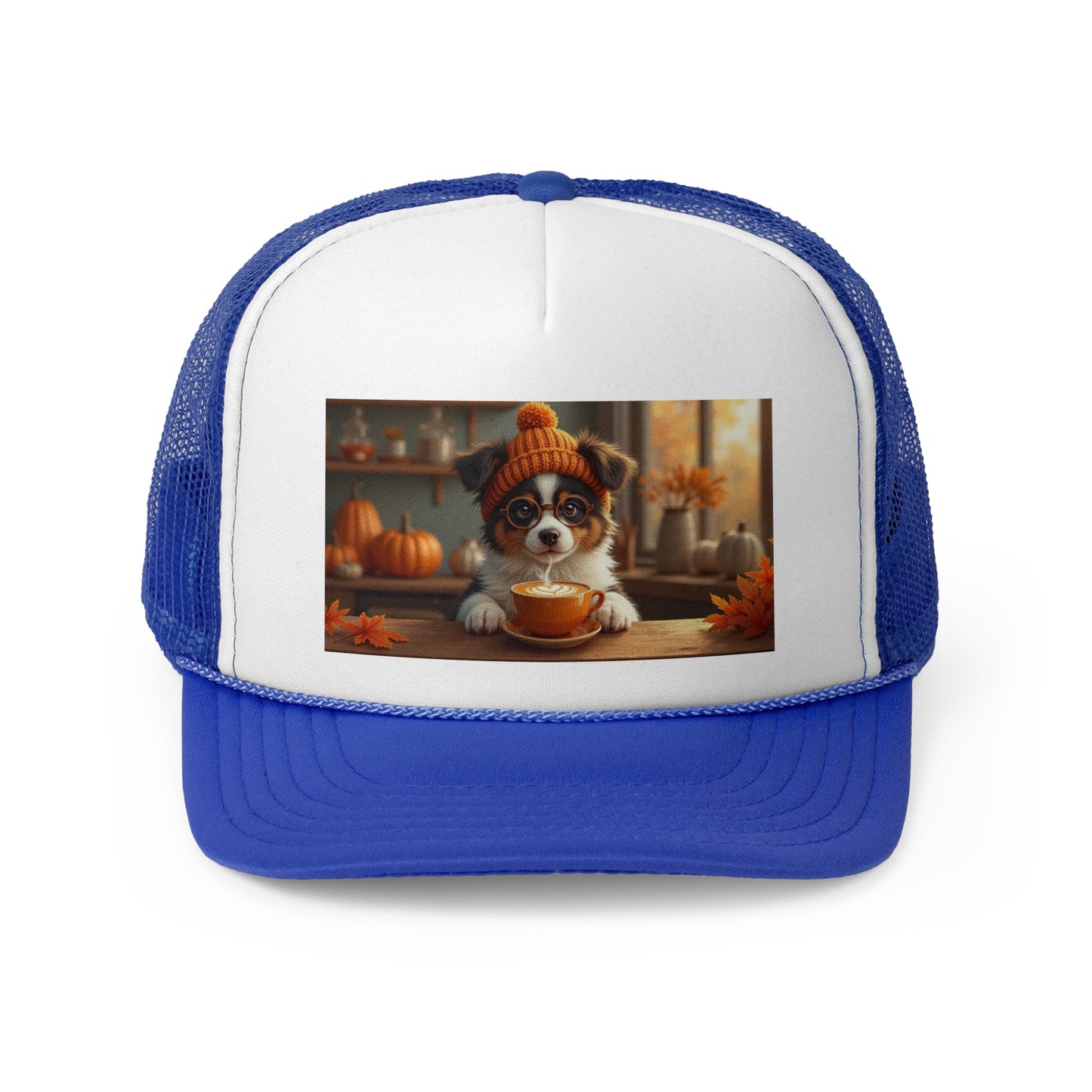Autumn Cozy Dog Trucker Hat - Cute Puppy Coffee Lover Cap - Fall Vibes Baseball Hat
