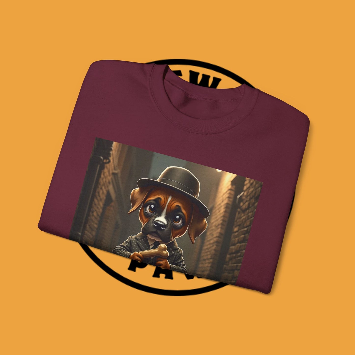 Gangster Puppy Fedora Crewneck Sweatshirt - Vintage Dog Boss Design - Retro Pet Lover Style