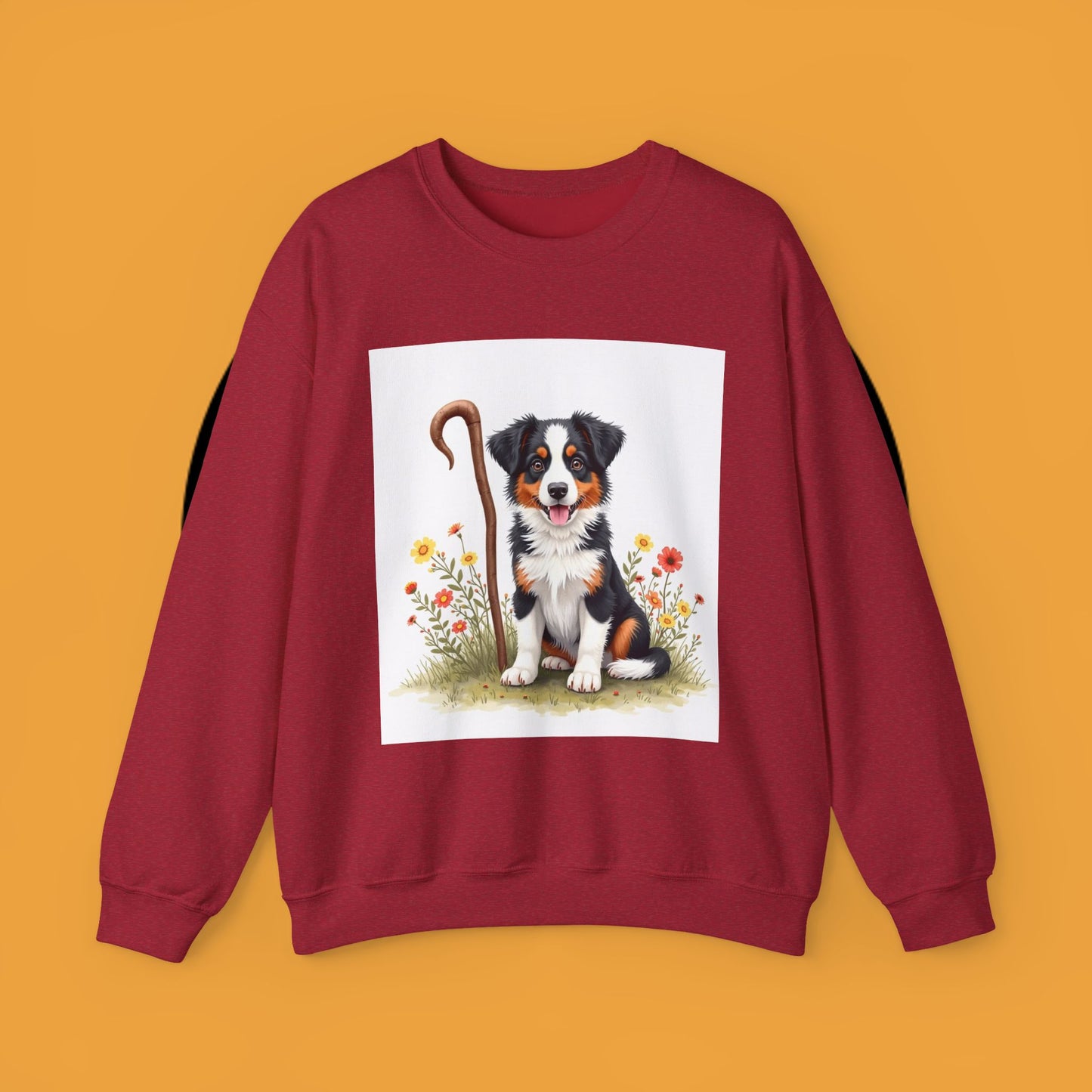 Border Collie Puppy Shepherd's Crook Crewneck Sweatshirt - Pastoral Dog Art | Farm Life Gift