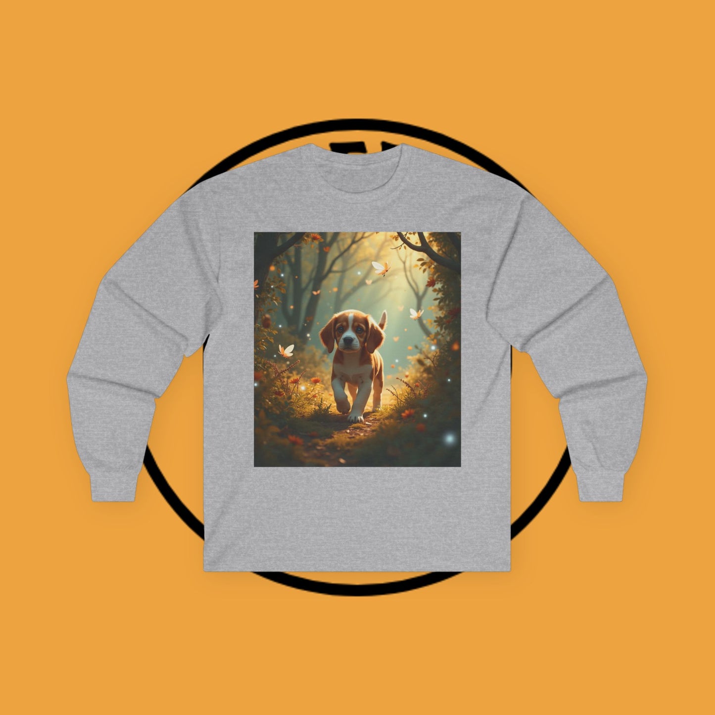 Magical Forest Beagle Puppy with Autumn Leaves and Butterflies Long Sleeve Tee
