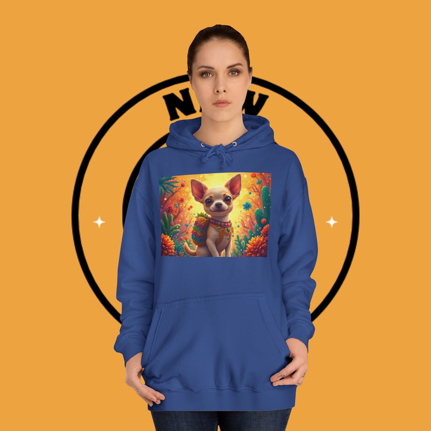 "Mexican Fiesta Chihuahua Hoodie | Day of Dead Dog Art | Colorful Desert Cactus Design | Cinco de Mayo Gift"
