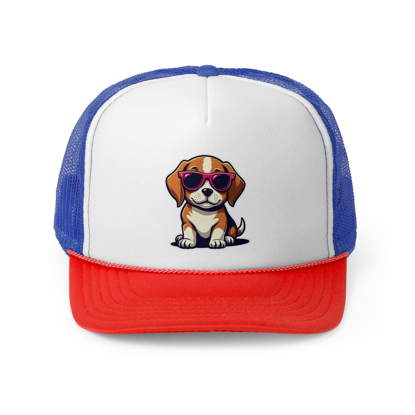 Cool Beagle Dog with Pink Sunglasses Trucker Hat | Adjustable Mesh Back Baseball Hat - Adorable Dog Lover Unisex Cap