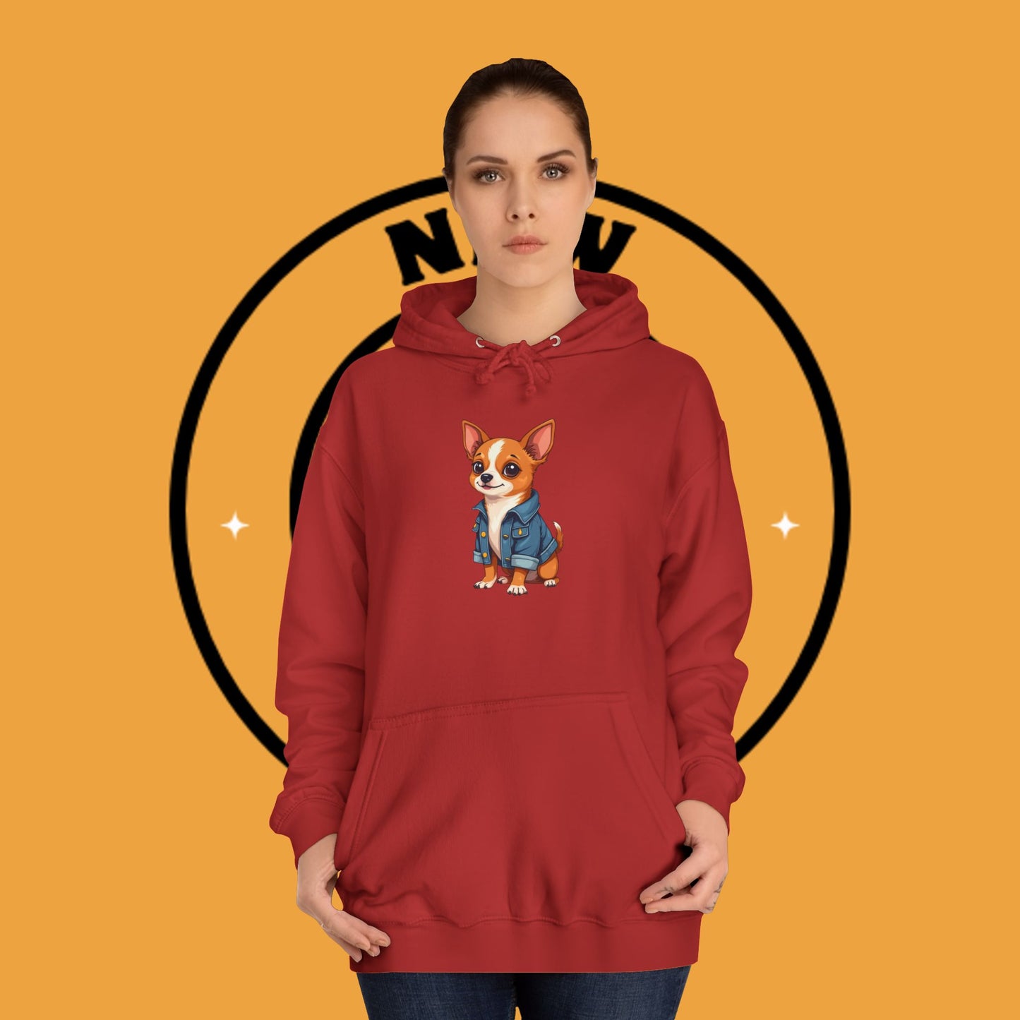 "Adorable Chihuahua in Denim Jacket Hoodie | Cute Dog Lover Gift | Premium Pet Fashion Streetwear"