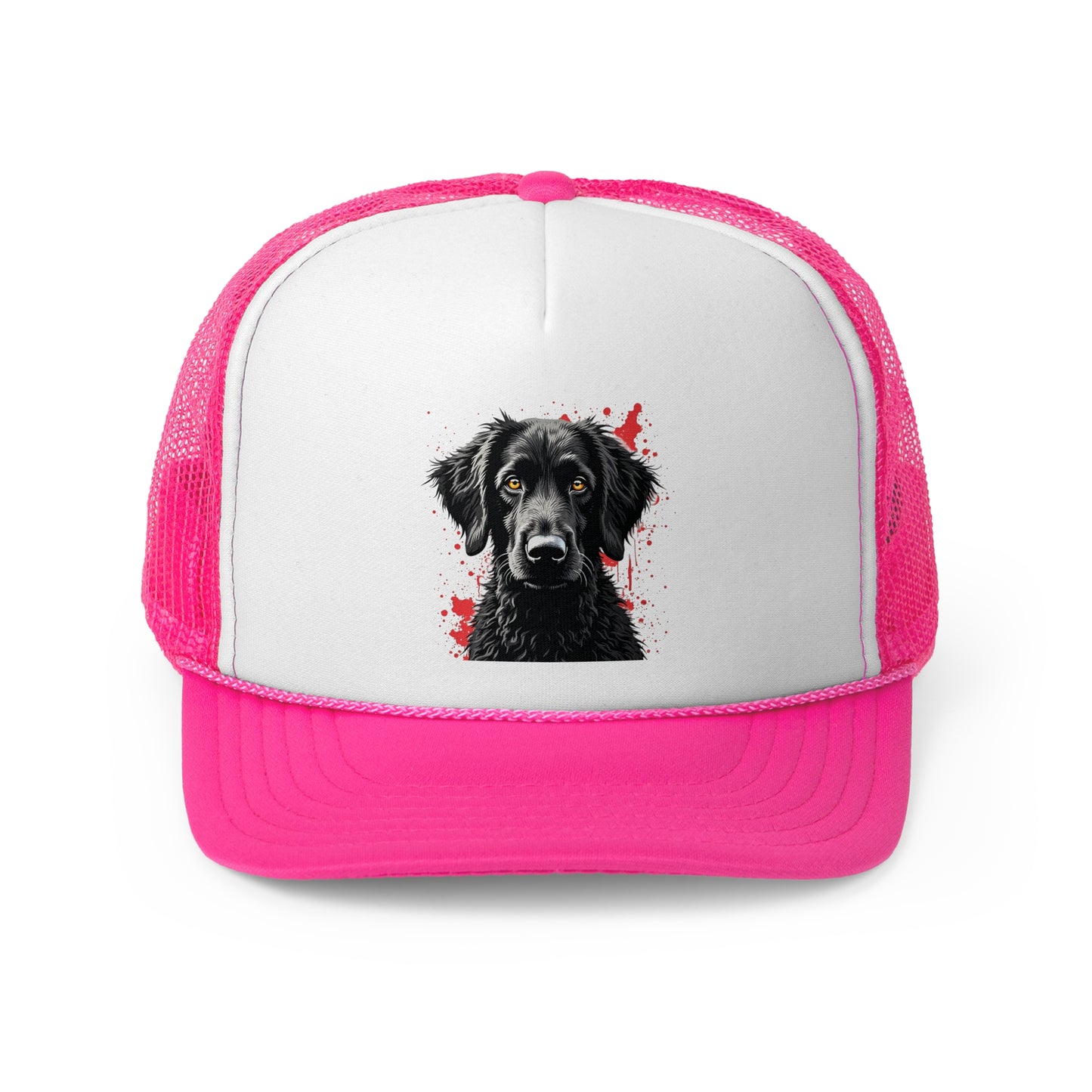 Black Dog Street Art Trucker Cap - Red Splatter Graffiti Design - Unisex Urban Cap