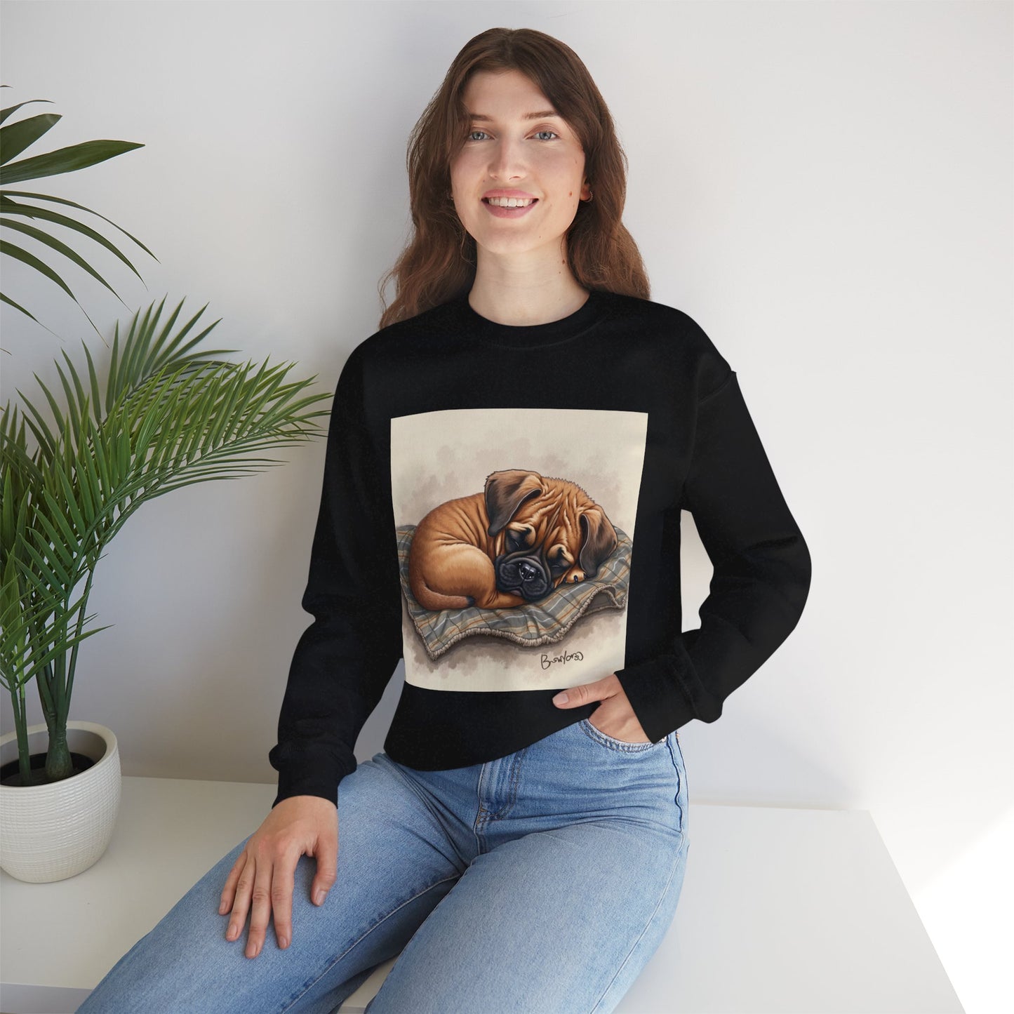 Sleeping Boxer Puppy Crewneck Sweatshirt - Cozy Dog Art Design - Comfort Wear for Pet Lovers